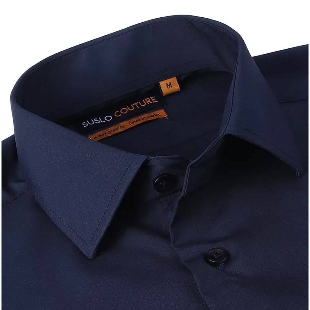 Mens shirt casual Fit Performance Short Sleeves Solid Button navy blue - Picture 3 of 10